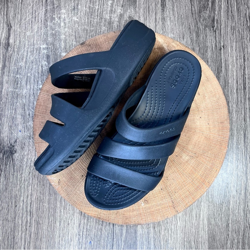 Crocs | Monterey Strappy Wedge Black Sandals Women's Slip On Size 8